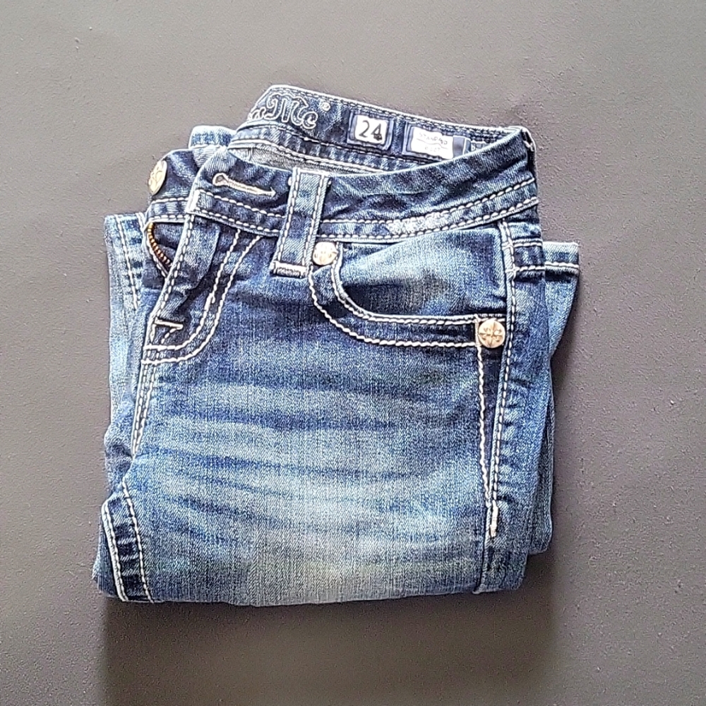 Miss Me Women's Boot Cut Jeans - Faded Blue Denim